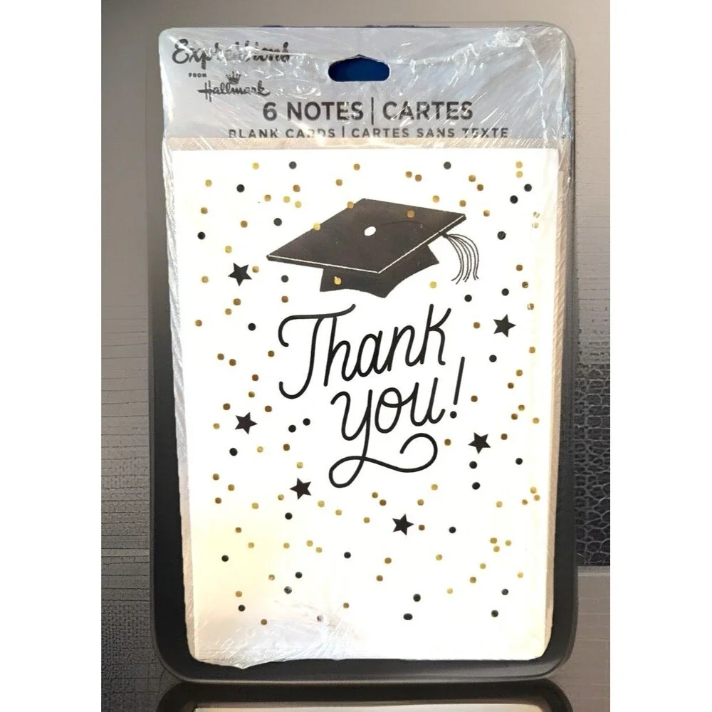 Hallmark Expressions Graduation Thank You Cards - Black & Gold. Blank Inside